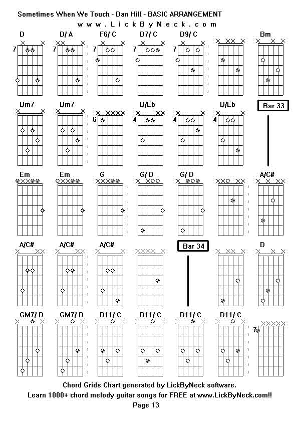 Chord Grids Chart of chord melody fingerstyle guitar song-Sometimes When We Touch - Dan Hill - BASIC ARRANGEMENT,generated by LickByNeck software.